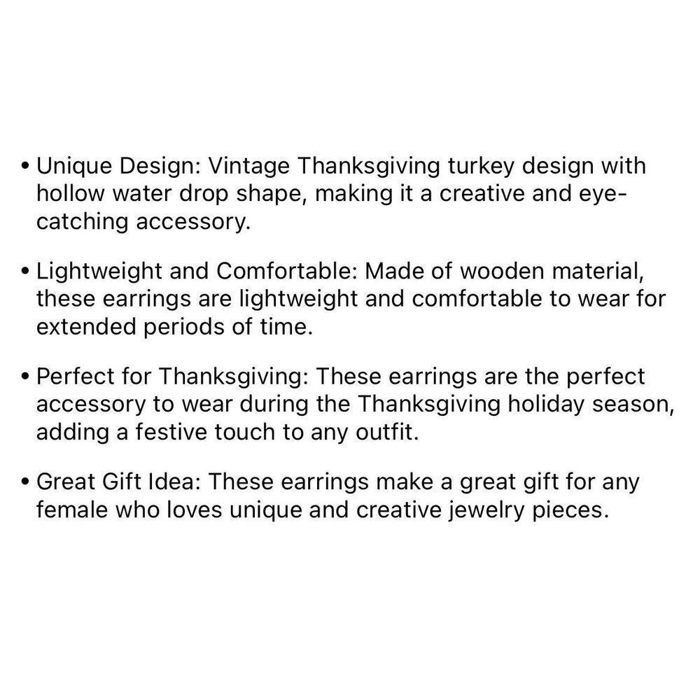 Thanksgiving Turkey Earrings Hollow Water Drop Dangle Wooden Jewelry Female Gift - Picture 6 of 8